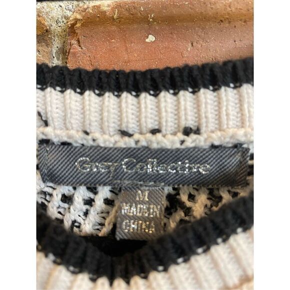 Grey Collection Latina Style Black/White Stripe Short Ruffle Sleeve Knit Sweater - Picture 2 of 7